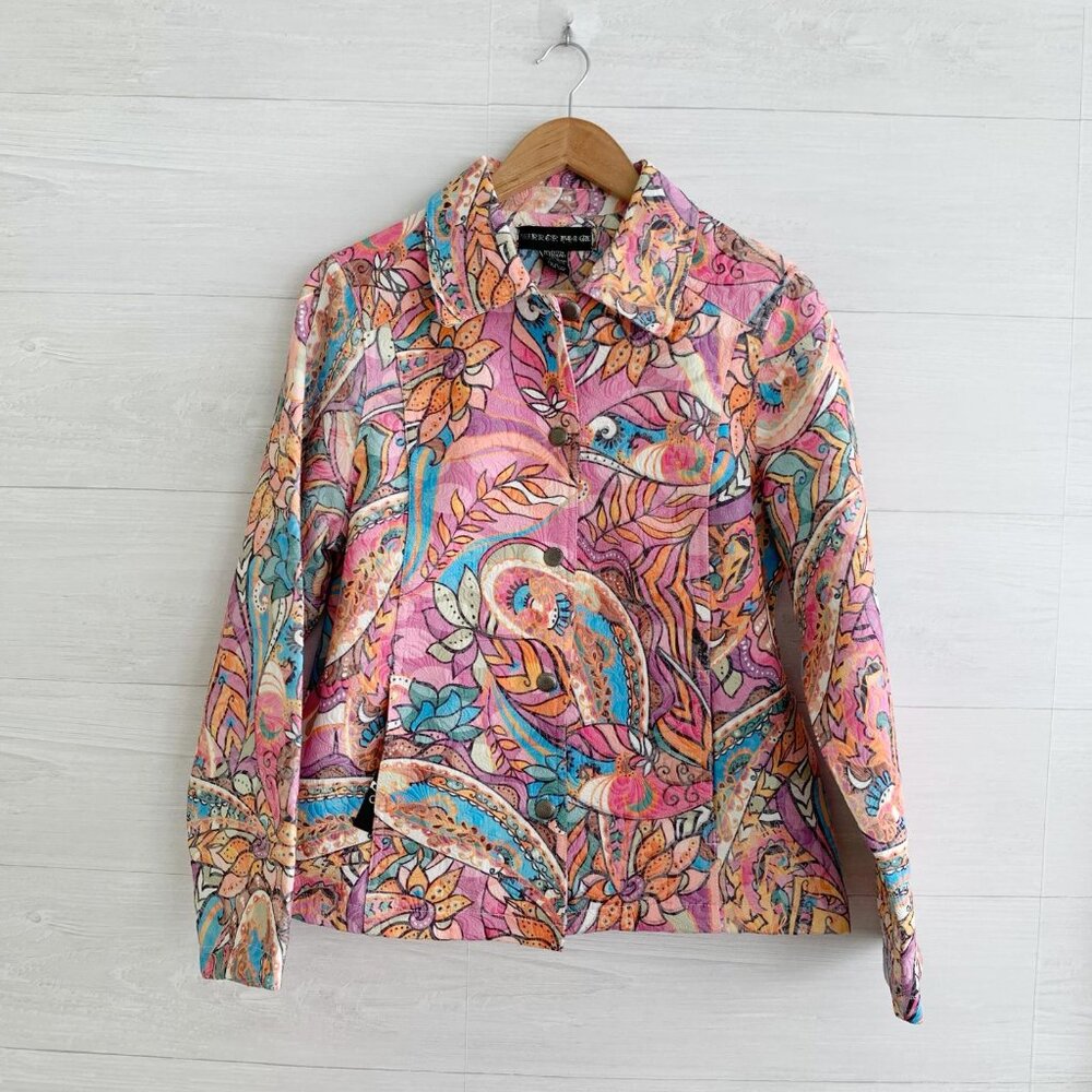 NWT Mirror Image - Bright pink paisley cotton blend button jacket, L